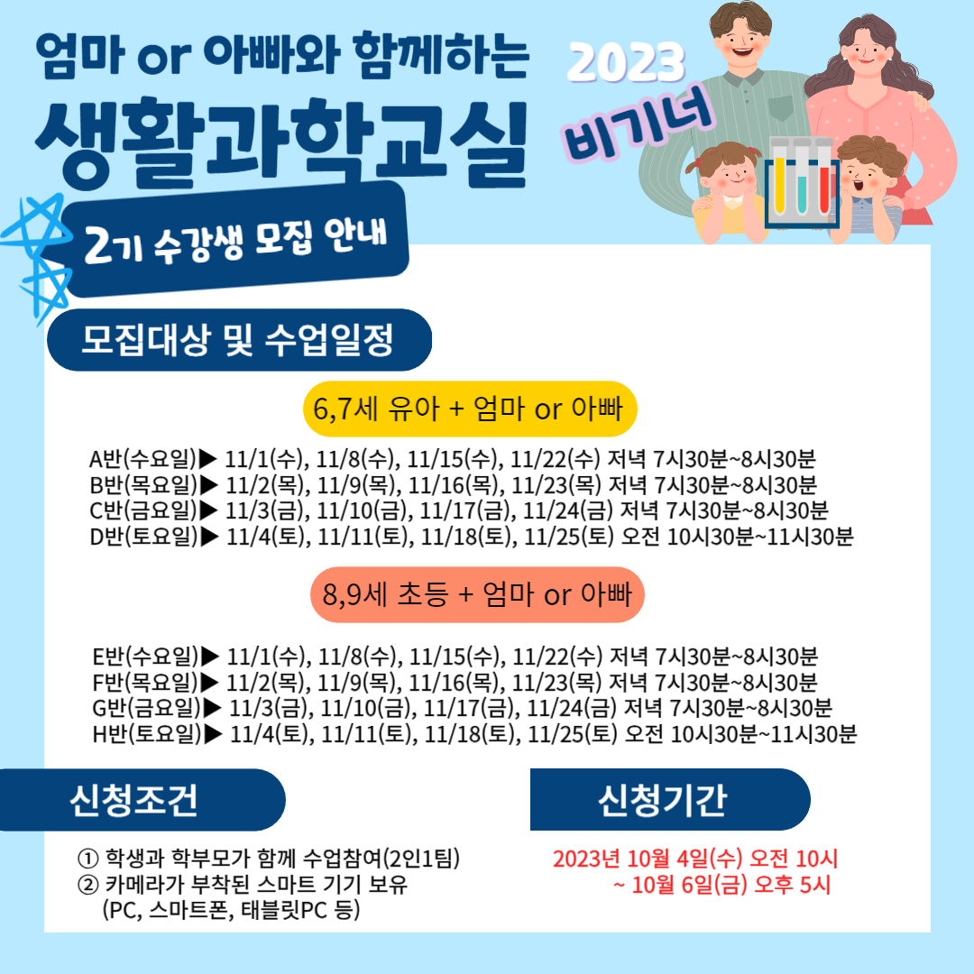 2023 엄마 or 아빠와 함께하는 생활과학교실 비기너 소개 이미지 01